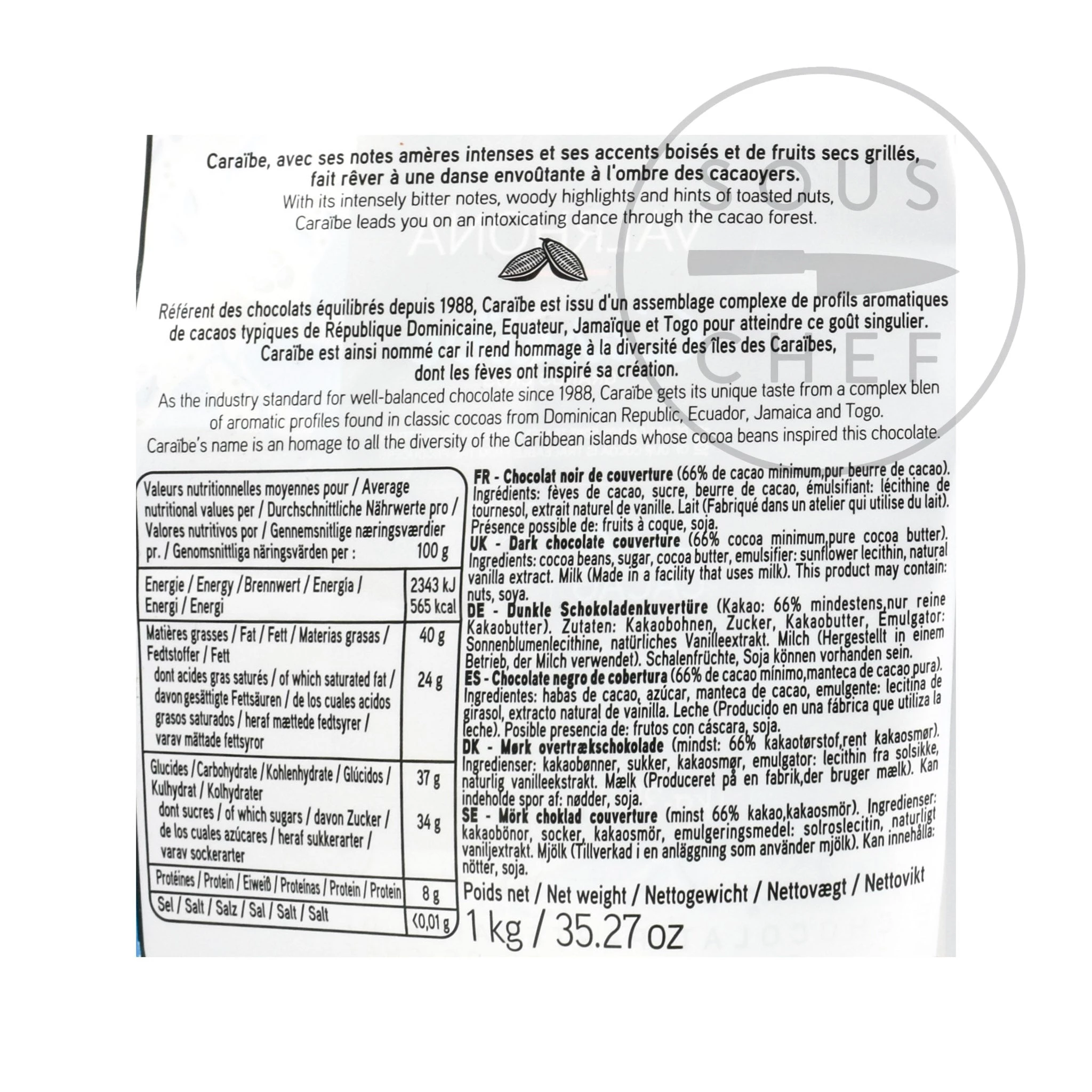 Valrhona Caraibe 66% Chocolat Noir Chips Cuisine Chocolat 5 Valrhona Caraibe 66% Chocolat Noir Chips Cuisine Chocolat – Image 3