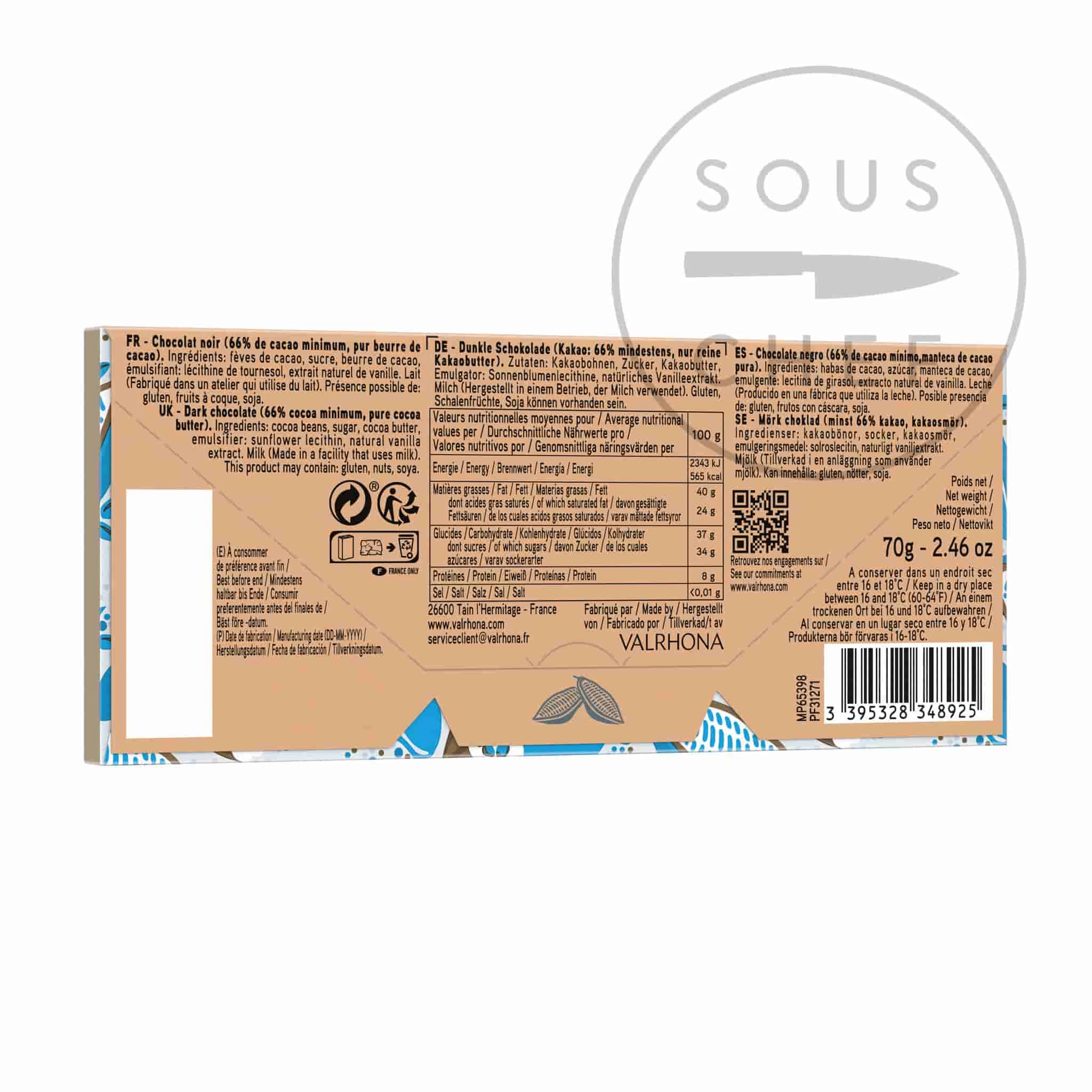 Valrhona Dark Caraibe 66% Dark Chocolate Bar 70g 4 Valrhona Dark Caraibe 66% Dark Chocolate Bar 70g – Image 2