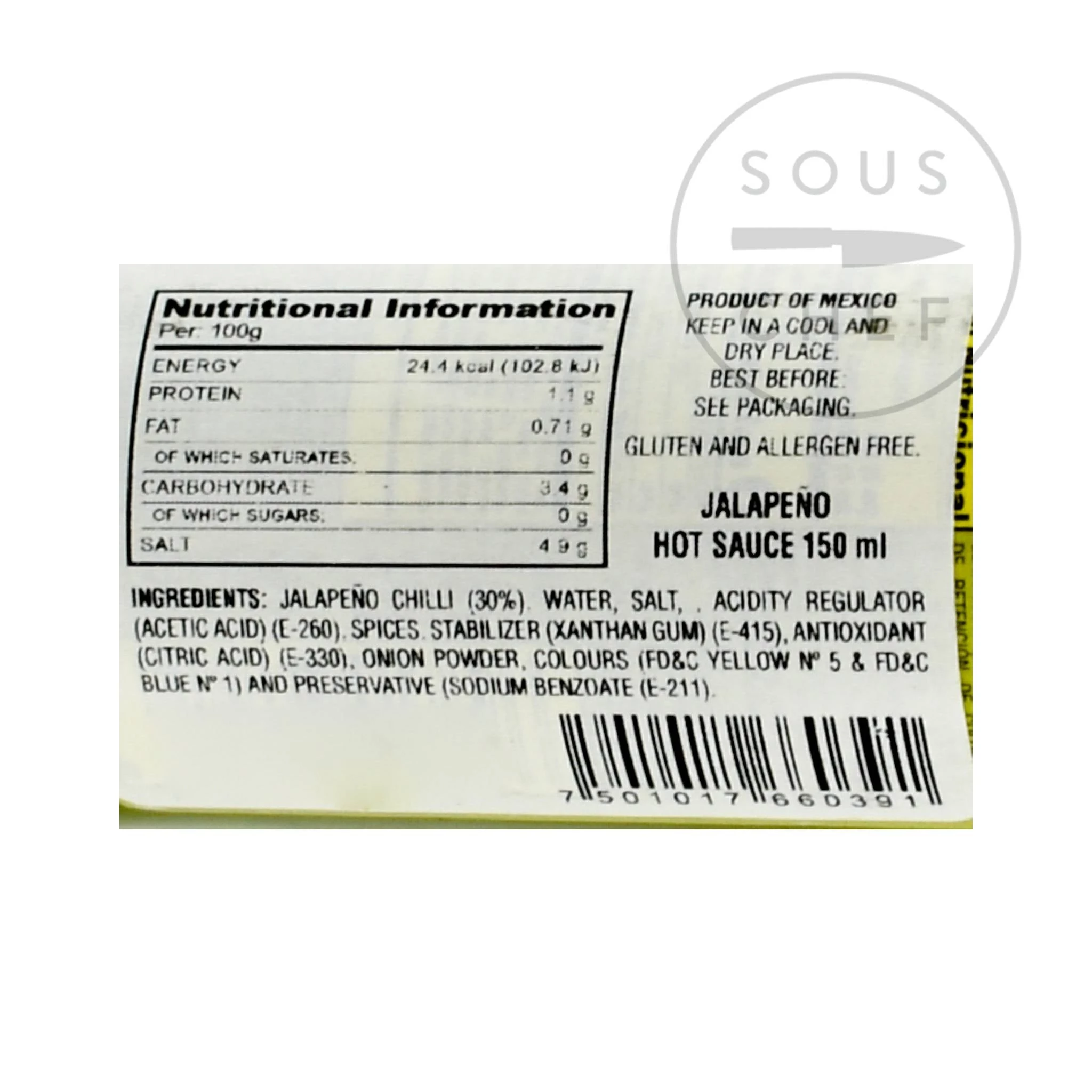 Ingredients El Yucateco Jalapeño Sauce 150ml 4 Ingredients El Yucateco Jalapeño Sauce 150ml – Image 2