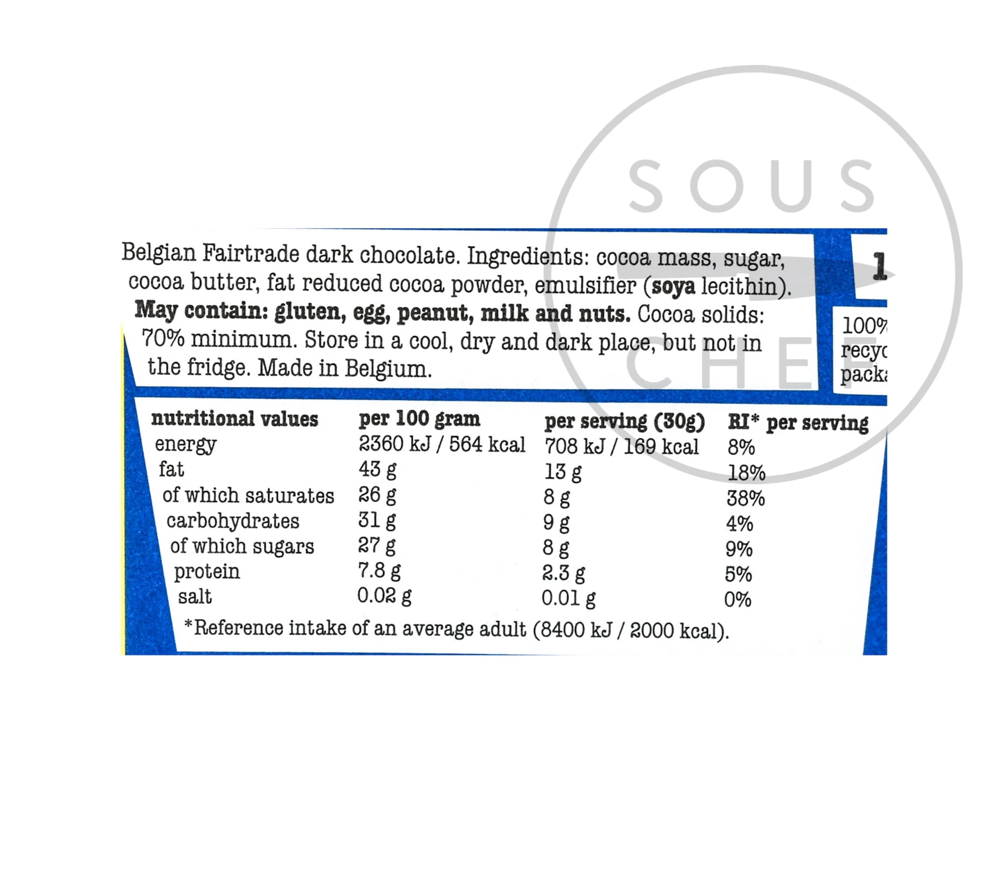 Ingredients Tony's Chocolonely 70% Dark Chocolate 180g 4 Ingredients Tony's Chocolonely 70% Dark Chocolate 180g – Image 2