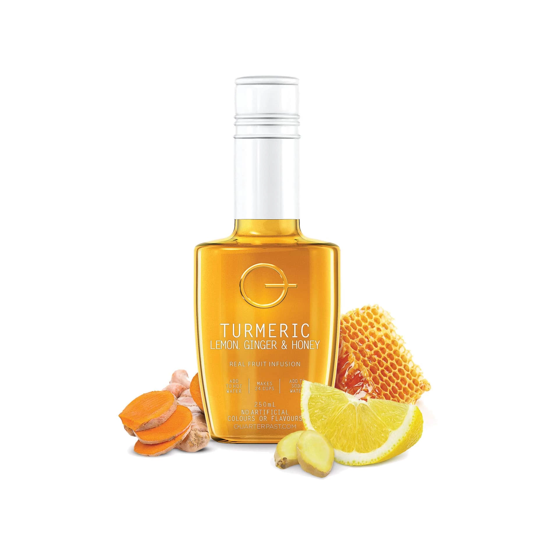 Quarterpast Turmeric, Lemon, Ginger & Honey Tea Concentrate 250ml Ingredients 3 Quarterpast Turmeric, Lemon, Ginger & Honey Tea Concentrate 250ml Ingredients