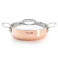 De Buyer De Acheteur Inocuivre Cuivre Saute Pan Avec Poignée En Acier Inoxydable Et Couvercle 28cm