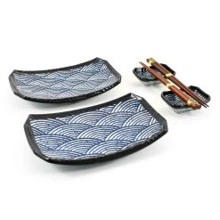 Kiji Stoneware & Ceramics Kiji Stoneware & Céramique Vaisselle Blue Wave Sushi Service Set