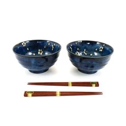 Kiji Stoneware & Ceramics Kiji Stoneware & Ceramics Blue Sakura Udon Bowl Set Tableware