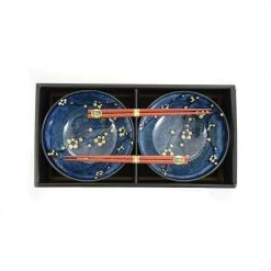 Kiji Stoneware & Ceramics Kiji Stoneware & Ceramics Blue Sakura Udon Bowl Set Tableware 9 Kiji Stoneware & Ceramics Kiji Stoneware & Ceramics Blue Sakura Udon Bowl Set Tableware -Sous Chef Boutique EM0065 BlueSakuraUdonBowlSet overheadBOX