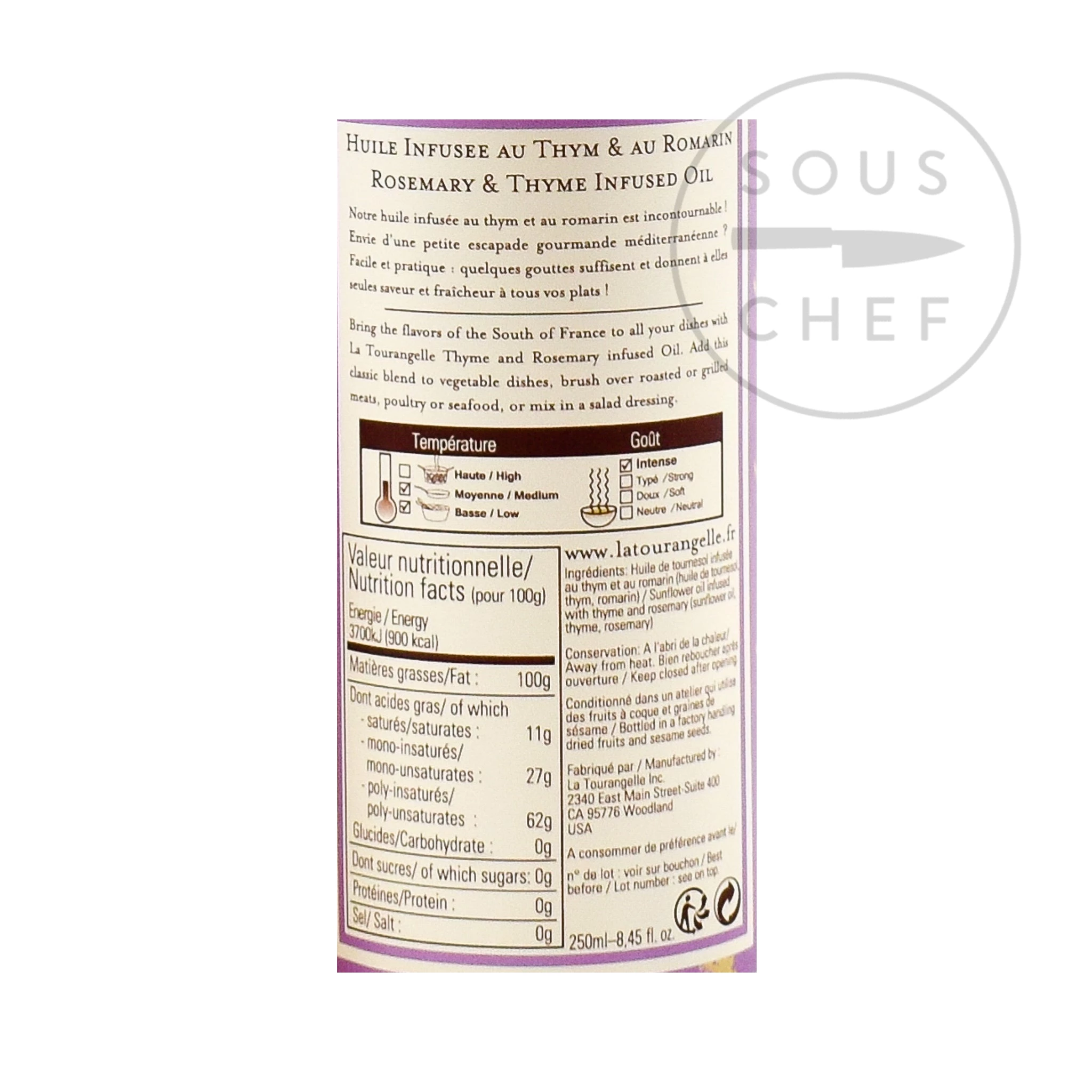 Ingredients La Tourangelle Thyme & Rosemary Oil 250ml 4 Ingredients La Tourangelle Thyme & Rosemary Oil 250ml – Image 2