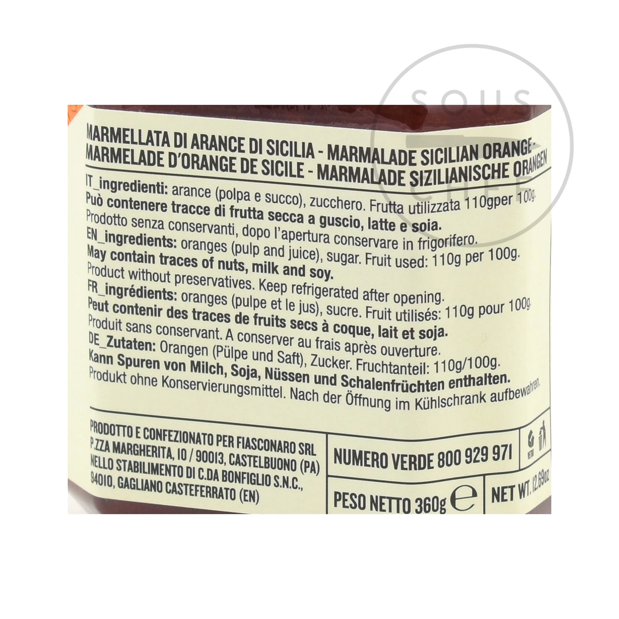 Ingredients Fiasconaro Orange Marmalade 360g 4 Ingredients Fiasconaro Orange Marmalade 360g – Image 2