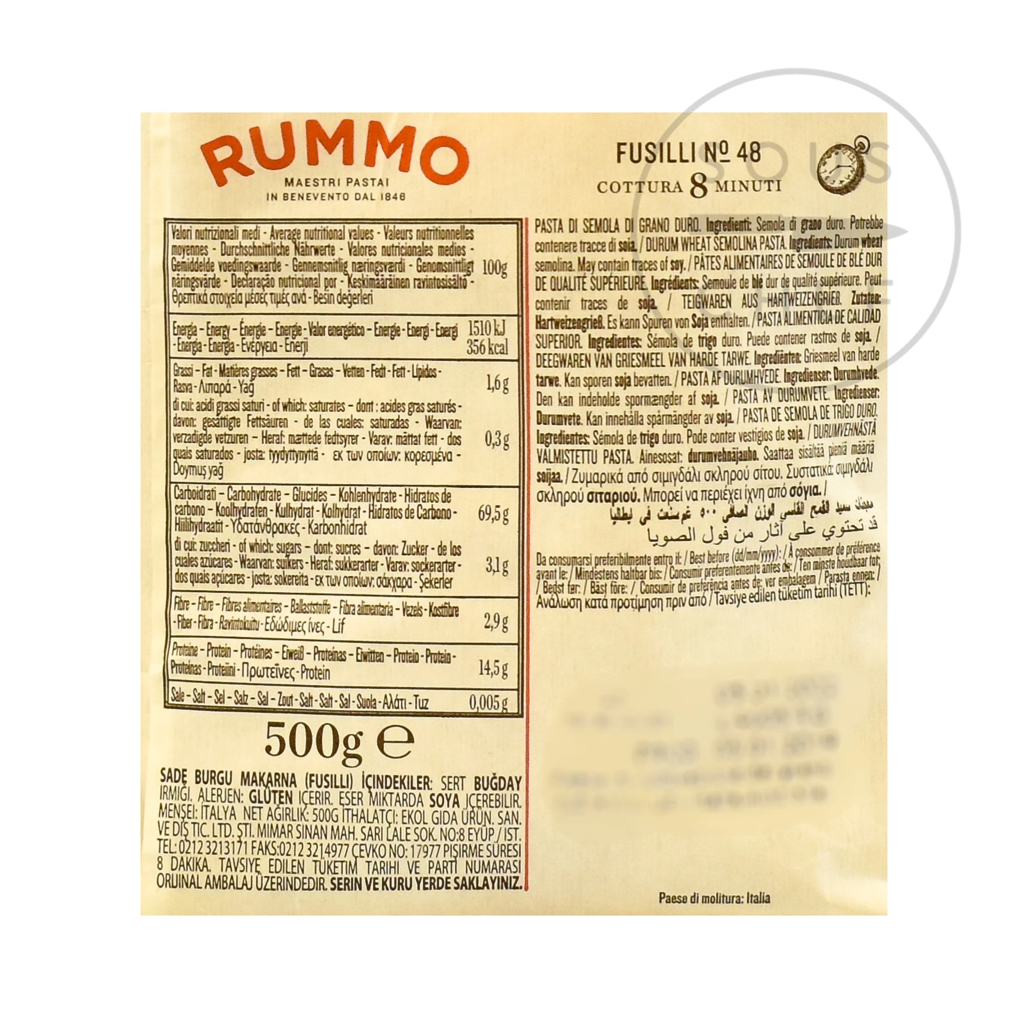 Ingrédients Rummo Fusilli 500g 4 Ingrédients Rummo Fusilli 500g – Image 2