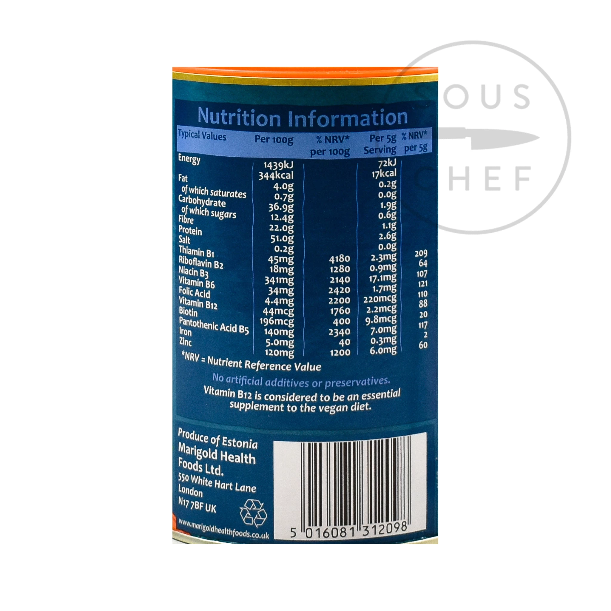Marigold Engevita Nutritional Yeast Flakes With Added B12 125g Ingredients 5 Marigold Engevita Nutritional Yeast Flakes With Added B12 125g Ingredients – Image 3