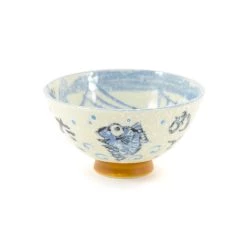 Kiji Stoneware & Ceramics Kiji Stoneware & Céramique Bol De Riz Avec Du Poisson Bleu -Sous Chef Boutique JA0109 Rice Bowl With Blue Fish