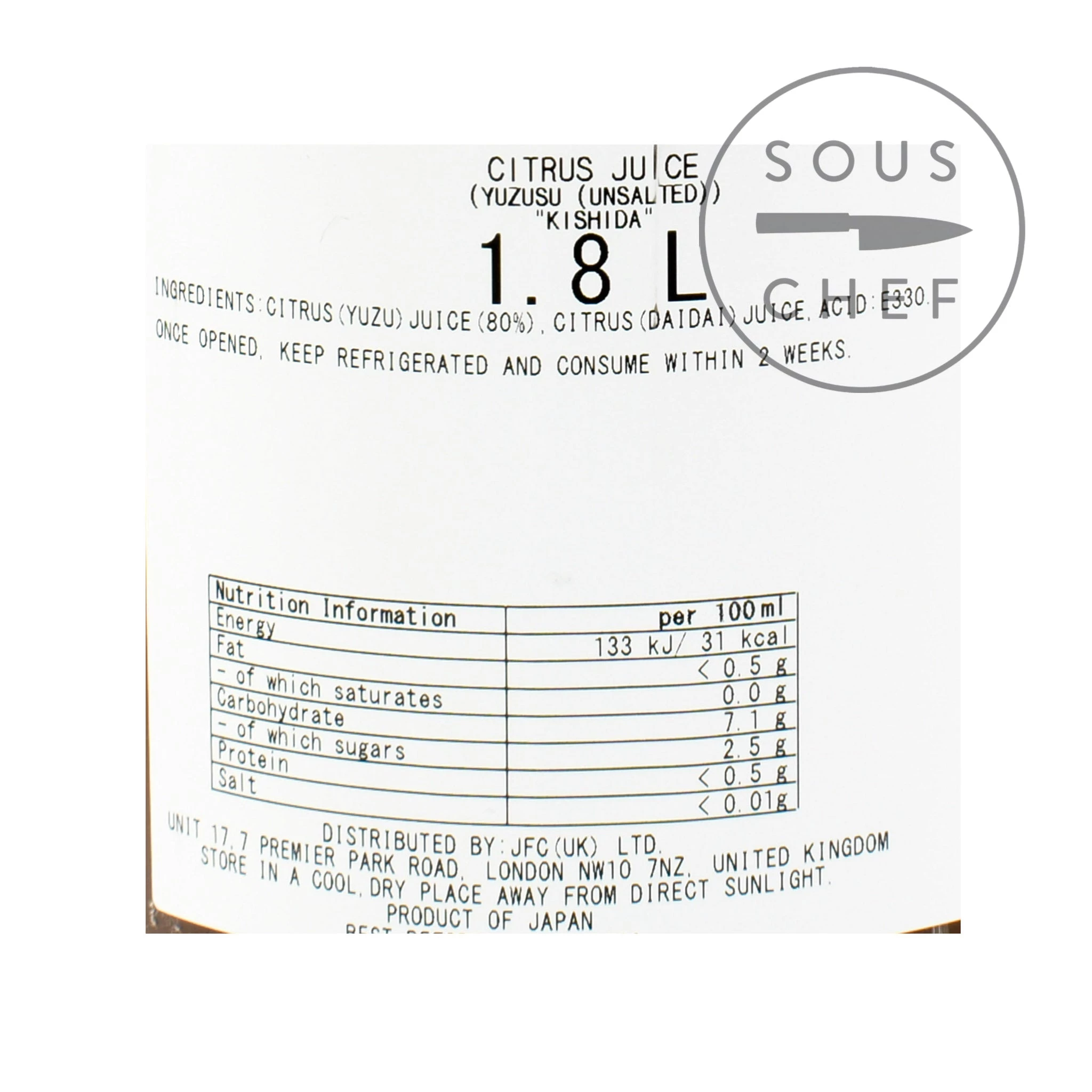 Kishida Yuzu Juice 1.8L Ingredients 4 Kishida Yuzu Juice 1.8L Ingredients – Image 2