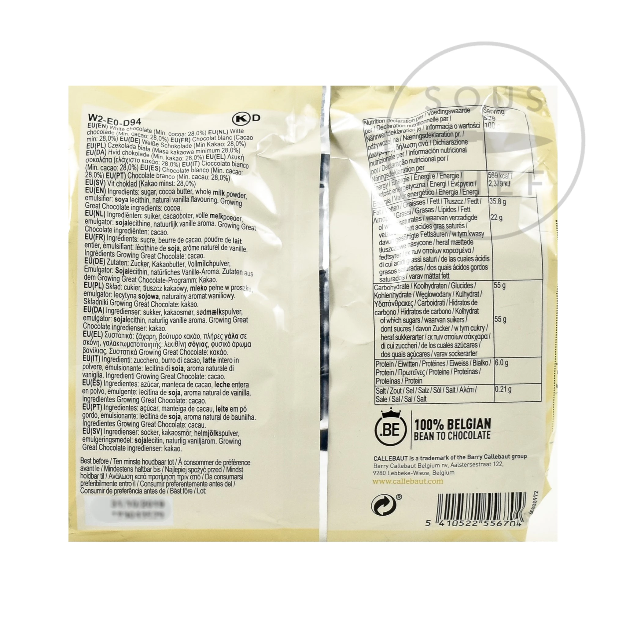 Ingrédients Callebaut Couverture Au Chocolat Blanc 400g 4 Ingrédients Callebaut Couverture Au Chocolat Blanc 400g – Image 2