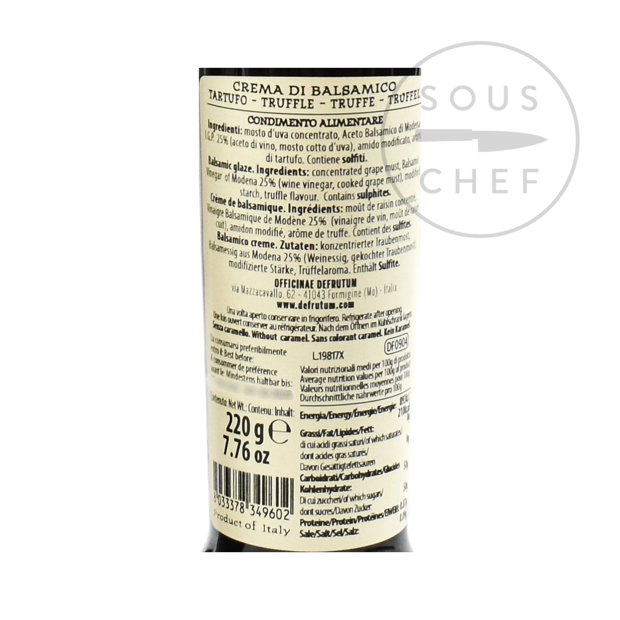Defrutum Truffle Balsamic Glaze 220g Ingredients 4 Defrutum Truffle Balsamic Glaze 220g Ingredients – Image 2