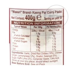 Ingredients Mae Sri Thai Jungle Curry Paste - Kaeng Par 400g 7 Ingredients Mae Sri Thai Jungle Curry Paste - Kaeng Par 400g -Sous Chef Boutique MI0028 MaeSriThaiJungleCurryPaste KaengPar 1