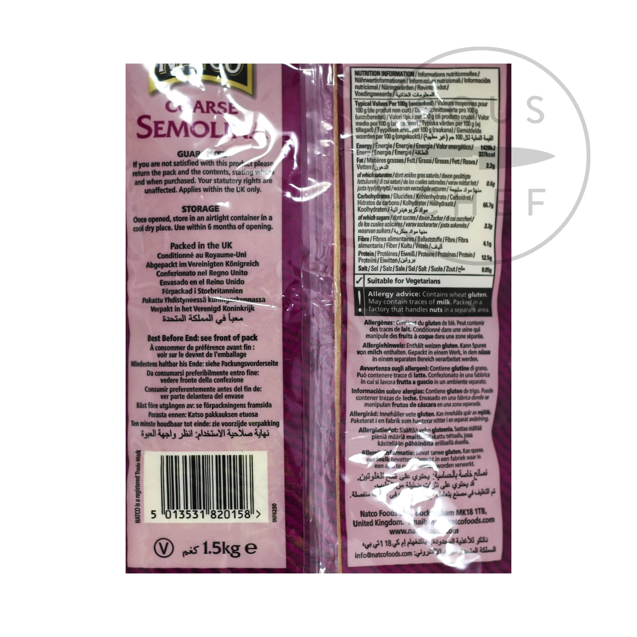 Natco Coarse Semolina 1.5kg Ingredients 4 Natco Coarse Semolina 1.5kg Ingredients – Image 2
