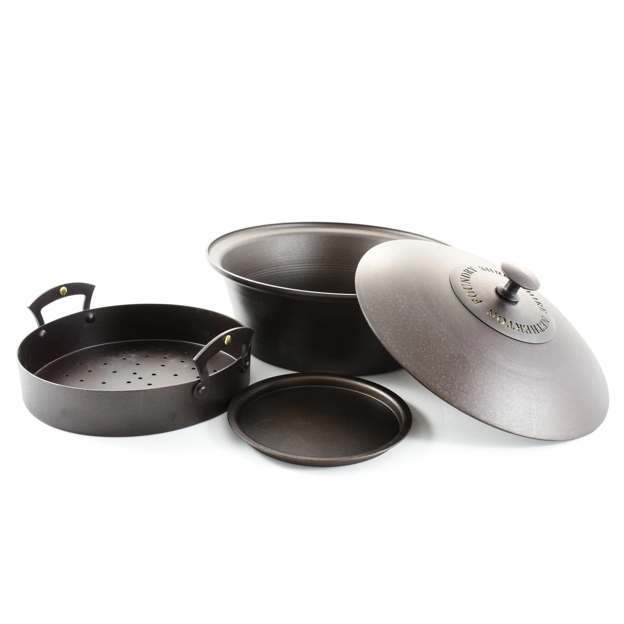 Netherton Foundry Spun Fer Stovetop Fumer & Casserole Set 3 Netherton Foundry Spun Fer Stovetop Fumer & Casserole Set