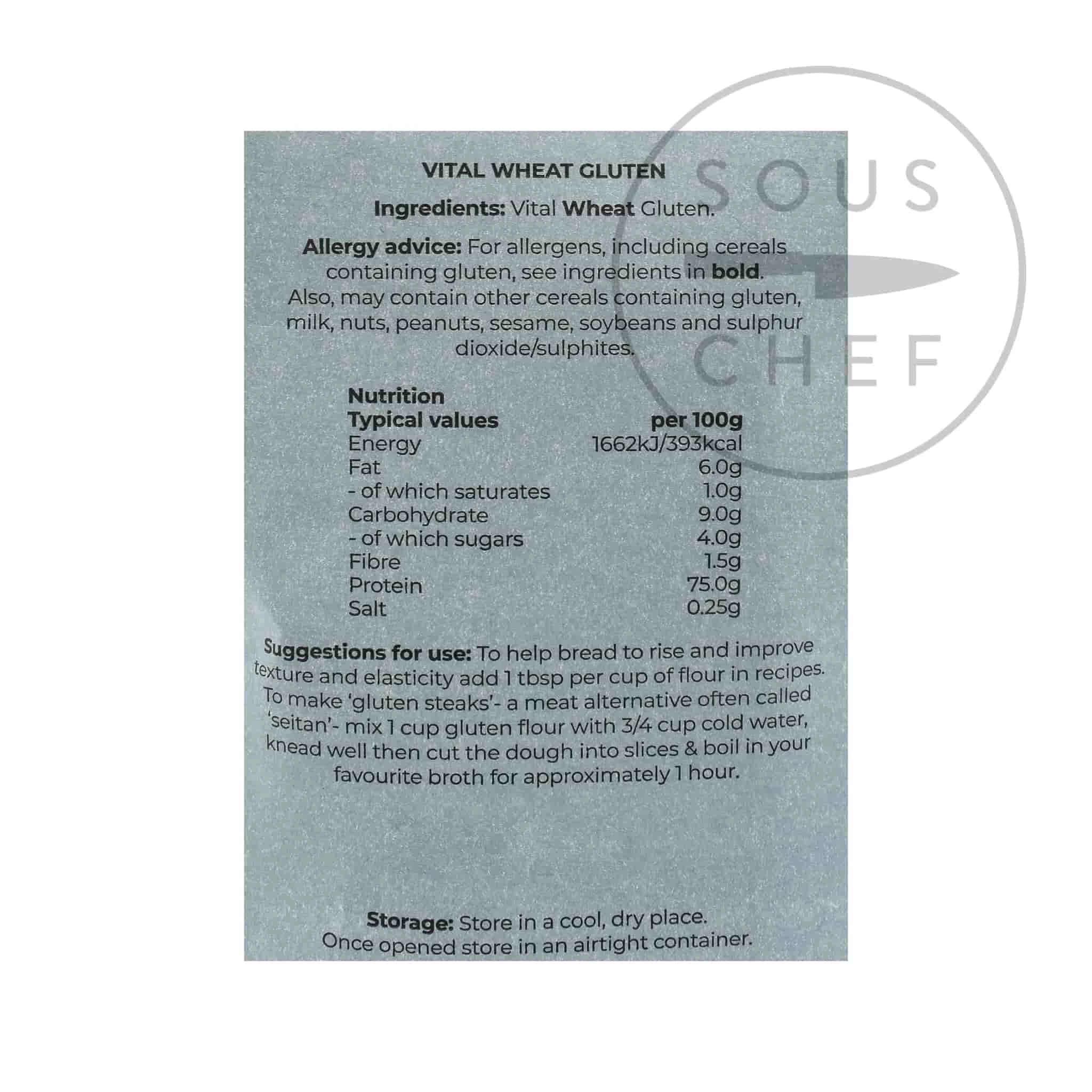 Ingredients Vital Wheat Gluten Flour - Seitan Flour 500g 3 Ingredients Vital Wheat Gluten Flour - Seitan Flour 500g – Image 2