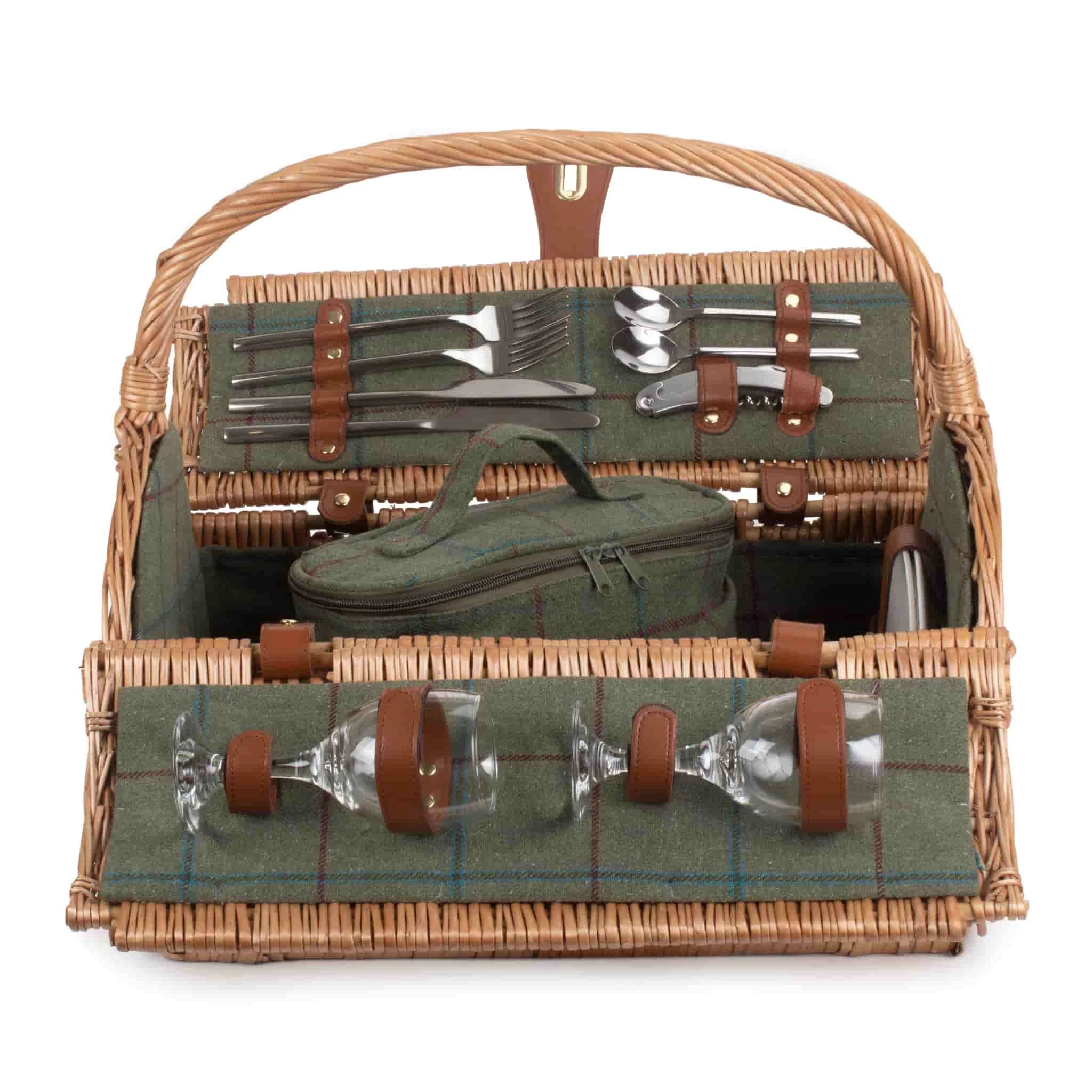 Willow Direct Hamper De Pique-nique Pour 2 Vert En Tweed Direct De Willow 4 Willow Direct Hamper De Pique-nique Pour 2 Vert En Tweed Direct De Willow – Image 3