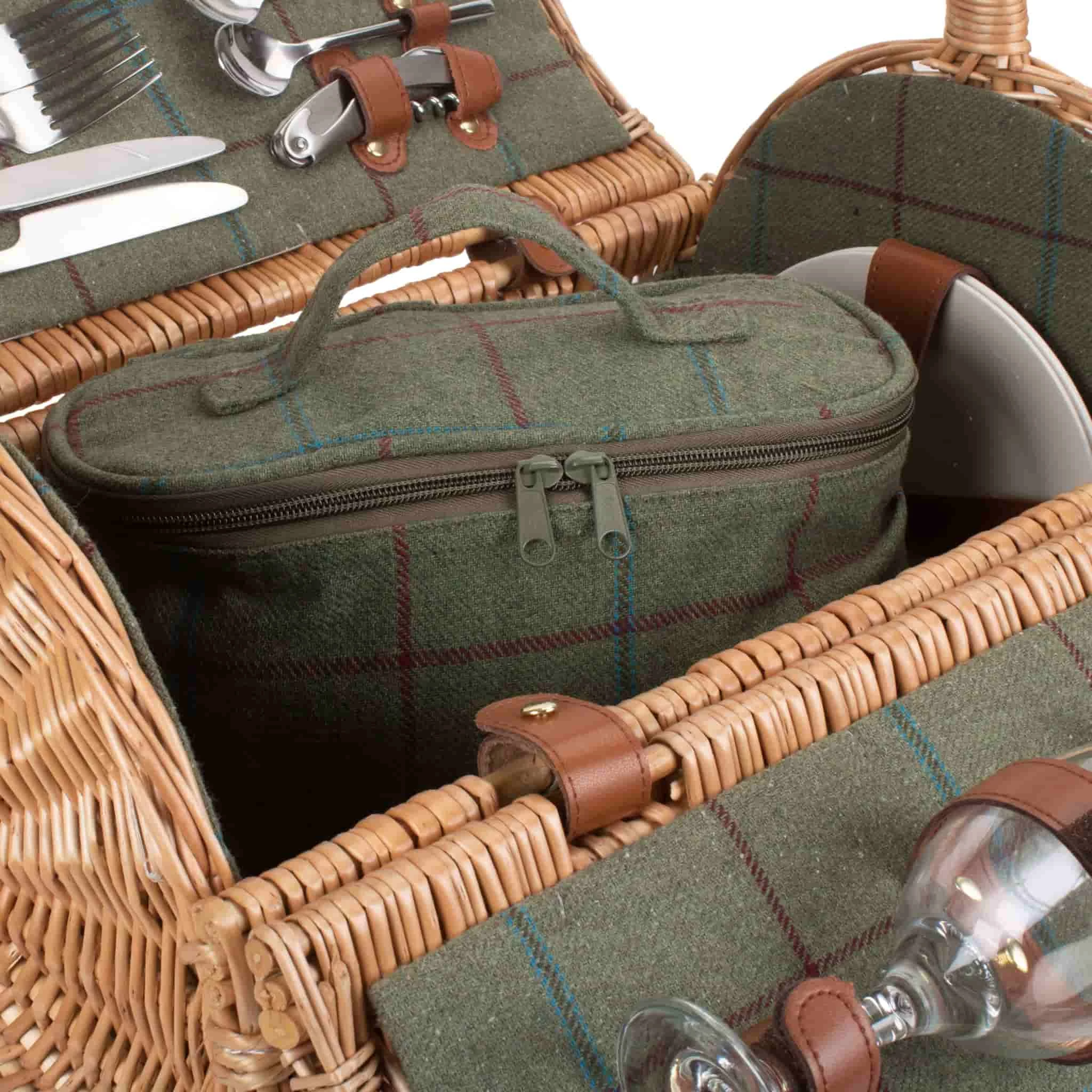 Willow Direct Hamper De Pique-nique Pour 2 Vert En Tweed Direct De Willow 6 Willow Direct Hamper De Pique-nique Pour 2 Vert En Tweed Direct De Willow – Image 5