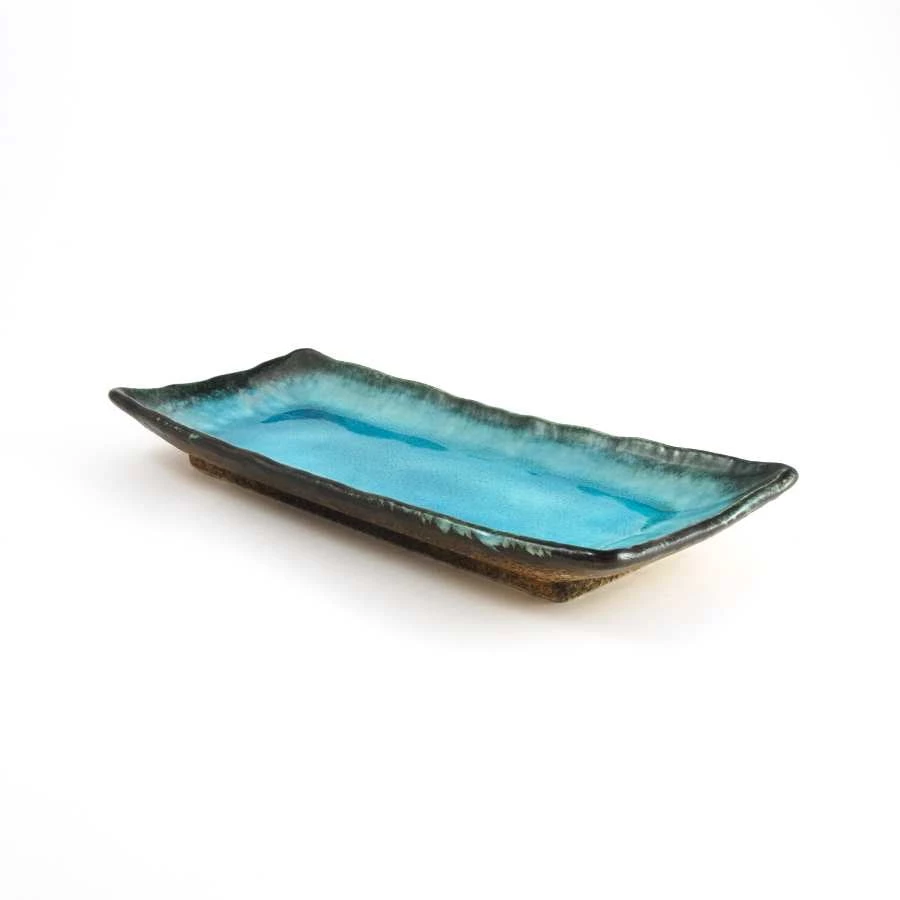 Kiji Stoneware & Ceramics Kiji Stoneware & Céramique Japonaise Vaisselle Oblong Turquoise Platter 5 Kiji Stoneware & Ceramics Kiji Stoneware & Céramique Japonaise Vaisselle Oblong Turquoise Platter – Image 3